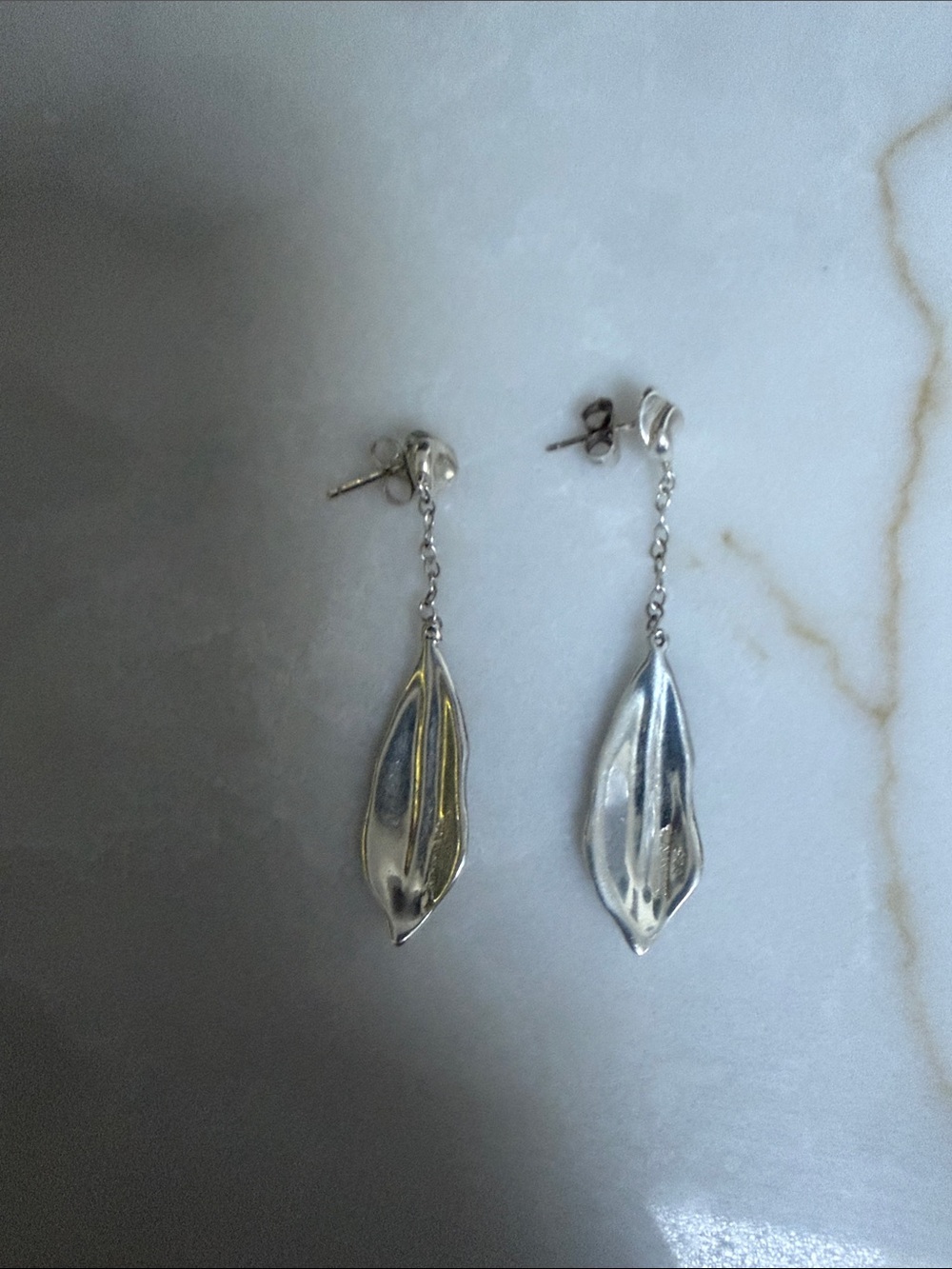 Sterling Silver Leaf Drop Earrings - Silver View 3